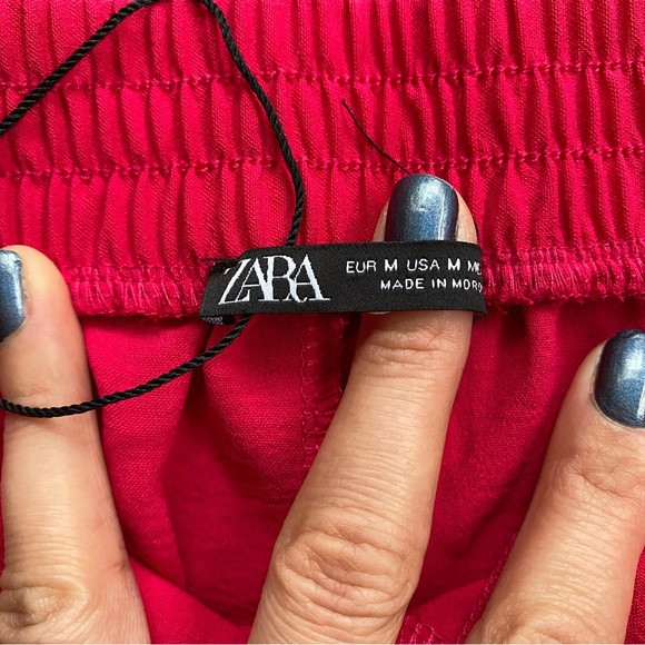 πΊ ZARA BOHO RASPBERRY RED HIGH WAIST WIDE LEG CROPPED PANTS! - Picture 11 of 14